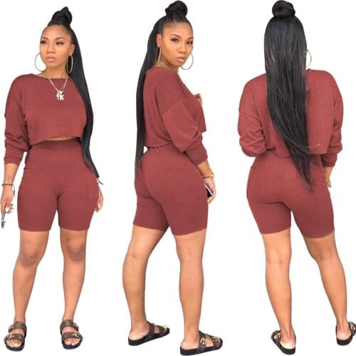 Autumn Two Piece Set Women Clothes set Long Sleeve Top Bandage Shorts Set Elegant Casual 2 Piece Set Ladies home wear Streetwear