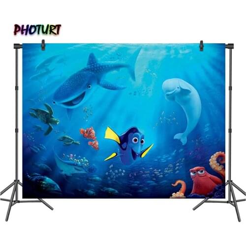 PHOTURT Find Dory Nemo Photography Backdrop Kids Birthday Background Blue Undersea Fish Vinyl Polyester Photo Studios Props