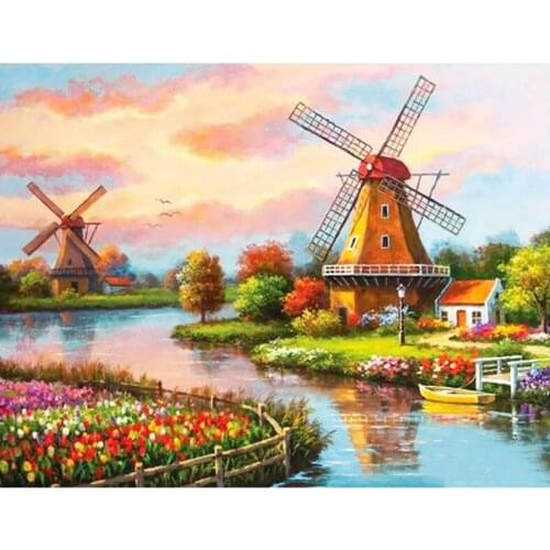 Dpsprue Full Square/Round Drill 5D DIY Diamond Painting Scenery Windmill Diamond Embroidery Cross Stitch 3D Decor Gift HG23