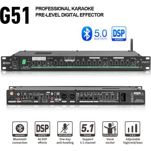 G51 Audio preamplifier processor controller with Vocal exciter bluetooth 48DSP Anti-howling for karaoke stage performance party