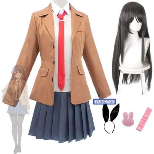 Rascal Does Not Dream of Bunny Girl Senpai Seishun Buta Yaro Sakurajima Mai Sakurajima Uniform Cosplay Costumes Wigs
