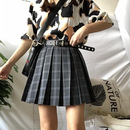 Ruibbit Summer Preppy style Harajuku Casual Pleated Shorts Skirt Short Punk Girls Plus Size High Waist Women Plaid Mini Skirt