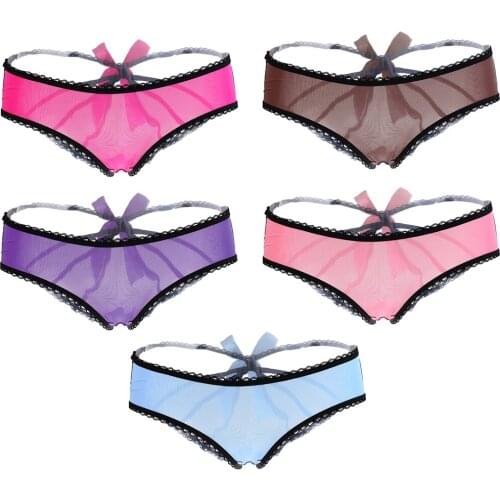 23-29 inch) Women Thongs G-string Panties T-Back Open Knickers Lingerie Underwear - Blue Pink Red Purple Brown
