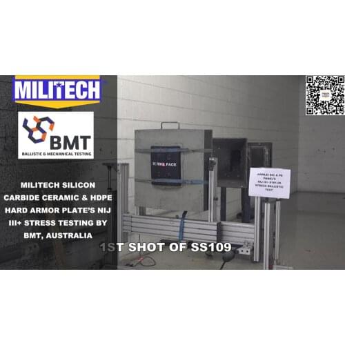 Test Video--Militech NIJ III+ 0101.06 SIC Ceramic & PE Panel T Shape Stress Testing Video