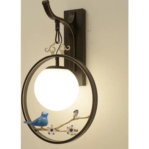 Vintage Iron Bird Flower Wall Light Creative Chinese Style Wall Sconce Bedside Hotel Restaurant Lamp Aisle Study Club Bra Lamp