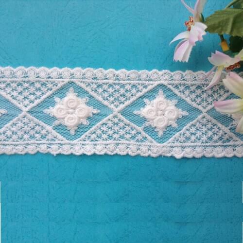 YACKALASI 10 Yard Soft Tulle Lace Cotton Embroidered Braid Ribbon Motif Flower Appliqued Milky White Trim DIY Accessories 5cm