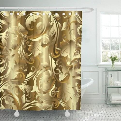Floral Baroque Damask Vintage 3D Gold Flowers Leaves Shower Curtain Waterproof Polyester Fabric 60 x 72 Inches with Hooks