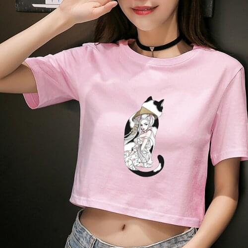 Japanese Anime Graphic T Shirt Kawaii Aesthetic Women Tshirt 2020 Summer New Arrival Short Sleeve Cropped Tops Tee Streetwear