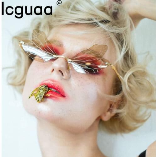 Rimless Sunglasses Women 2020 Fashion Unique Butterfly Shape Sunglasses Female Dropshipping Gafas Shades UV400 Oculos Feminino