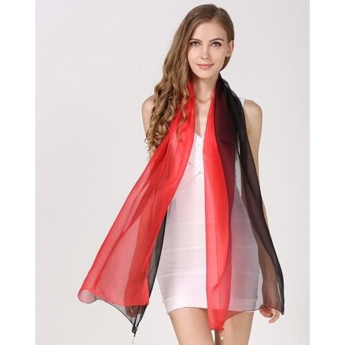 Women Hand-Painted Gradual Change Silk Scarves Female Mulberry Silk Long Spring Autumn Shawls Scarf Dual Use Scarves 100