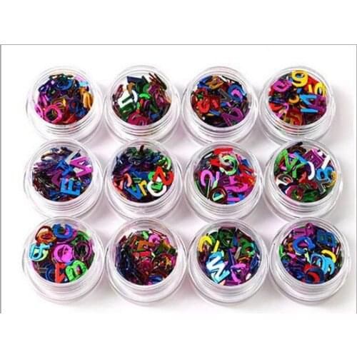 1 set Nail Art Supplies DIY Handmade Accessories Manicure Letters Sequins Patches Letters Sparkle Sequins 12 Color Sets