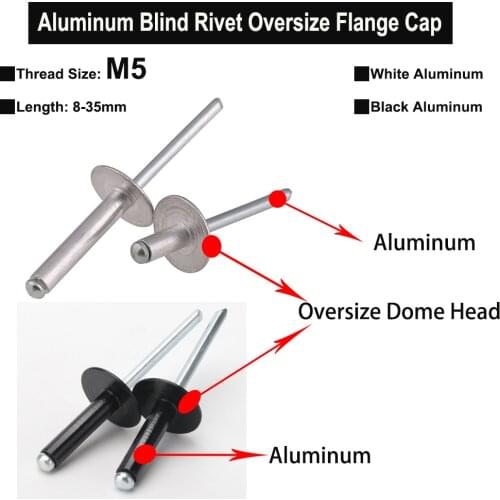 Oversize Flange Cap Aluminum Blind Rivet, Dome Round Head Self-plugging Rivet M5 Length8-35mm