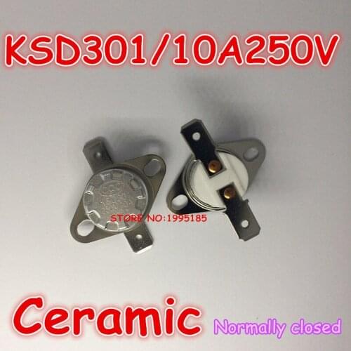 10pcs/lot KSD301 10A 250V 220 degrees 220 C Normal Close NC ceramic Temperature Controlled Switch Thermostat