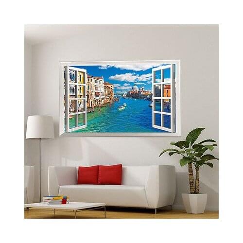 3D Window Stickers River City Wall Sticker Venice City Window Decal Mural Removable Vinyl Art Home Decor