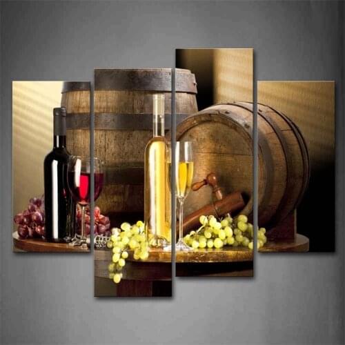 4 Panels Various Wine Picture Wall Art Poster For Kitchen Painting Pictures Print On Canvas Food Dinning Room Decoration