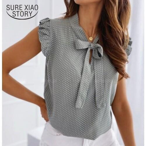 Blusa Sexy Tops Blouse Short Sleeve Shirt Summer Bow Lace Up Polka Dot Female Ruffle Pullover Vintage Muyogrt Shirt Womens 13327