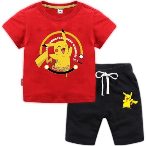 Pokemon Go Anime Kids Suits Clothing Set T Shirts+Pant for Toddler Clothes Girl Boys Pikachu Short Sportswear Clothes Short Suit