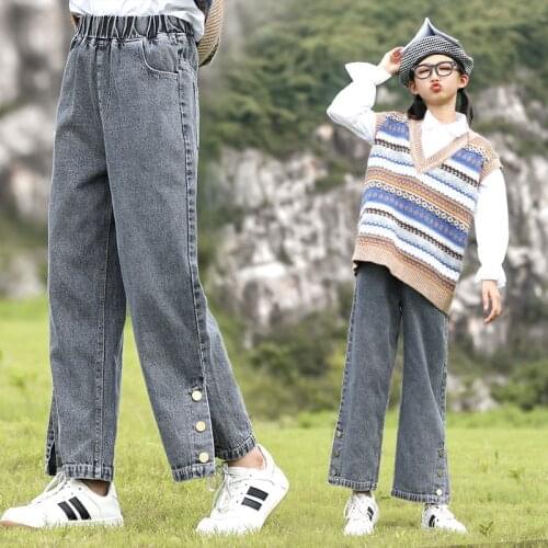 Teenage Girls Jeans 2021 Spring Summer Casual Fashion Loose Jeans Kids Leg Wide Pants School Children Trousers 10 12 13 14 Years