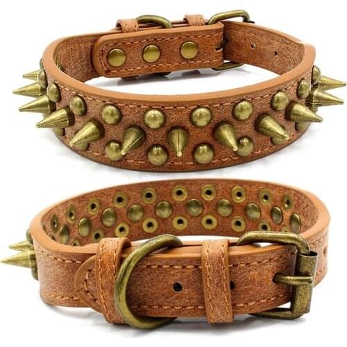 Classical Spiked Rivet Dog Collar Soft PU Leather Pet Neck Strap Anti-Bite Puppy Belt Doggie Leads Products Collar De Perro