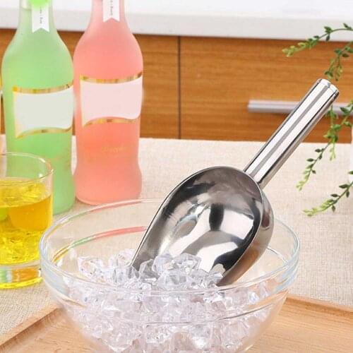 Behogar 2Pcs/Set 8 inch Stainless Steel Round Bar Pub Home Ice Cubes Spice Candy Bar Scoops Shovel Flour Nut Scoop Spoon Tools