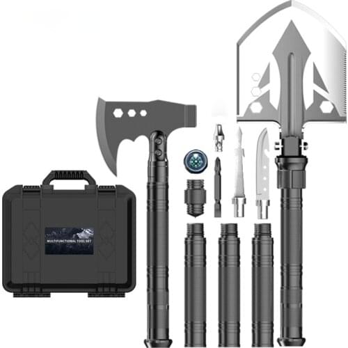 Multifunctional Engineer road outdoor rescue camping Axe Survival Shovel Kit With Whistle Knife And Fork For Camping, Hiking
