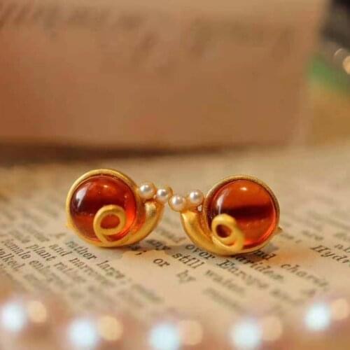 Fashion Natural Garnet Gem S925 Sterling Silver Lovely Snail Earrings for Women Fine Weddings Jewelry MeibaPJFS