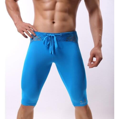 Mens Underwear Sexy Mesh Stitching Breathable Shorts Tights Men Sport Compression Pants Fitness Running Workout Training Pants