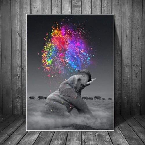 Fantasy Elephant Wall Art Posters Animal Print on Canvas Wall Pop Art Decorative Pictures for Living Room Decor No Frame