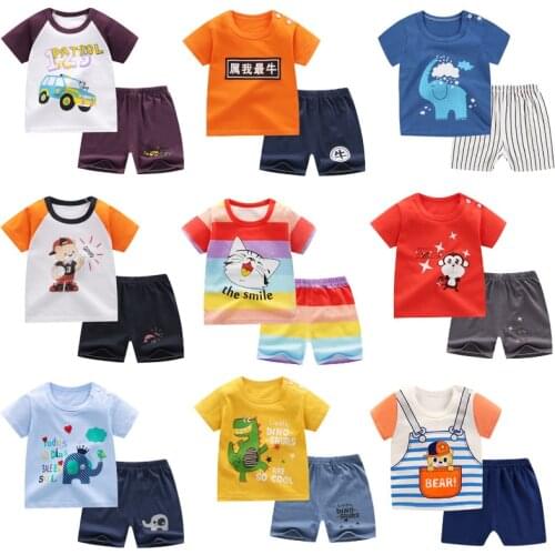 New 2021 Summer Kids Boys Clothing Sets Cotton Cute Cartoon Print Short Sleeve T-Shirt Tops with Shorts Baby Girls Pajamas Sets