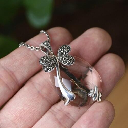 BOCAI New Real S925 Silver Retro Fashion Synthetic Crystal Pendant for Woman 2021 Fashion Beautiful Woman Pendant