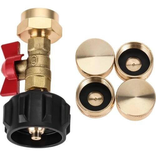 Update New Elbow Design QCC Type 1 Propane Refill Adapter with 4pcs Bottle Thread Protection Cap