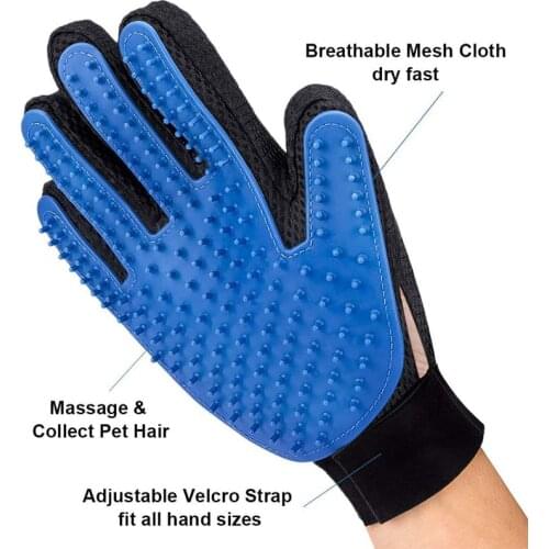 180 Tips Cat Dog Grooming Glove Pet Hair Remover Glove Gentle Brush Deshedding Glove Massage Mitt with Enhanced Five Finger Desi