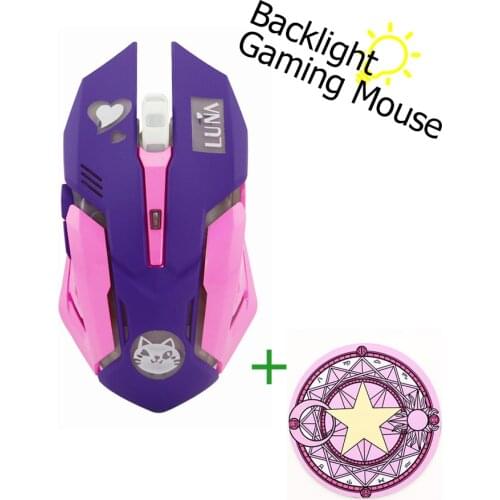 Rechargeable Wireless Mouse Silent Comic Design Mause 2.4G USB Wireless Gaming Mice with Backlight for Laptop Gamer Girls Gift