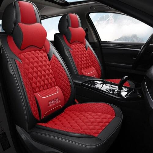 1set Luxury PU Leather Front/back Car Seat Covers Protectors Pads with Lumbar Supports, Universal Fit 95% Vehicles -Black + Red