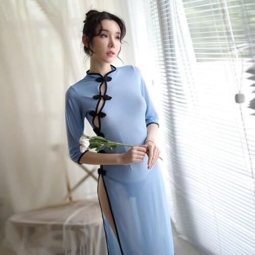Sexy Underwear WomenS Dress Perspective Side Fork Uniform Student Style School Dress Sexy Cheongsam Nightdress