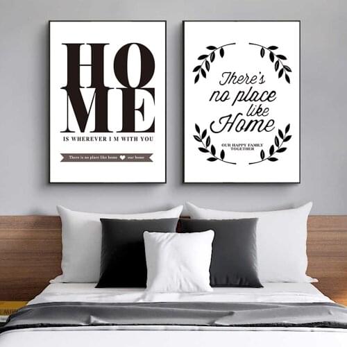 Family Simple Home Quote Wall Poster Black And White Leaves Print Canvas Painting Modern Wall Painting For Living Room Decor