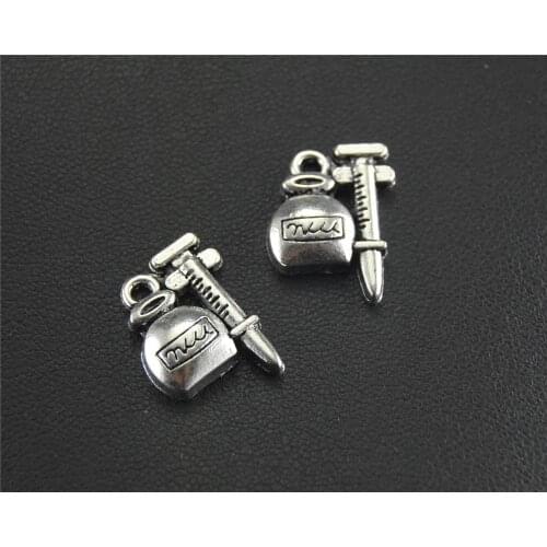 10pcs Silver 16x10mm Syringe Charm Metal Pharmacist Or Medical Metal Amulet For Jewelry Making