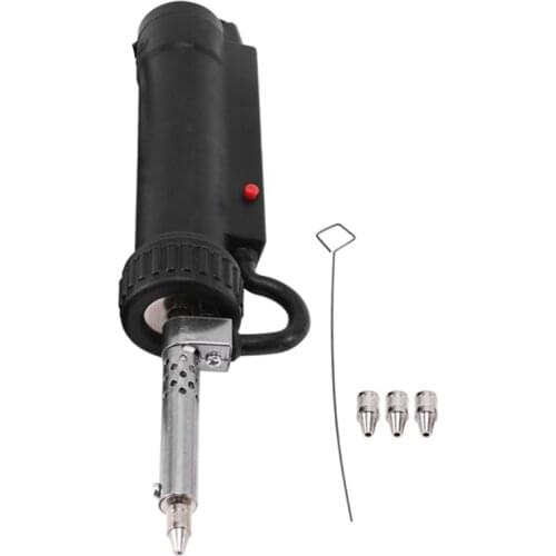 US Plug,Desoldering Machine Automatic Portable Electric Solder Tin Sucker Vacuum Soldering Remove Pump with 3 Nozzle