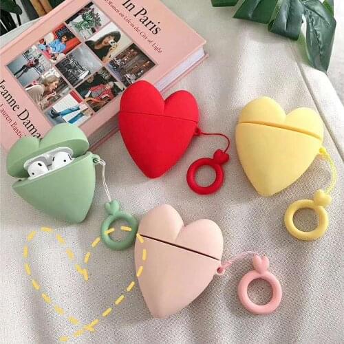 Silicone case for airpods case cute love heart pocket protective cover for apple airpods1 2 earphone finger ring strap