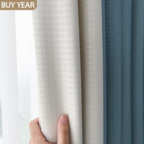 2021 Modern Cotton and Linen Solid Color Stitching Blackout Curtain Cloth Bay Window Curtains for Living Dining Room Bedroom