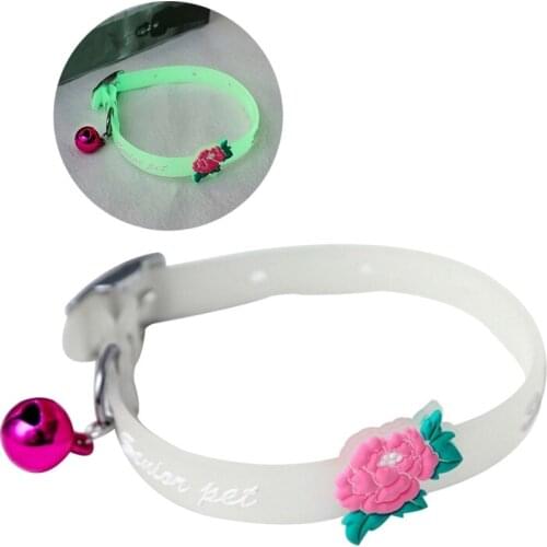 Pet Glowing Collars with Bells Glow at Night Dogs Cats Light Luminous Necklace 53CA