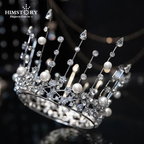 HIMSTORY Tiaras And Crowns Luxury Crystal Pearl Princess Pageant Headpiece Wedding Hair Accessories Bridal Shinny Hairwear