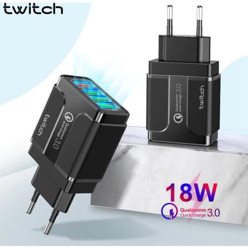 Twitch Quick Charge QC3.0 USB Charger 18W Fast Charging Wall Mobile Phone Charger Multi Adapter For iPhone Samsung Xiaomi Huawei