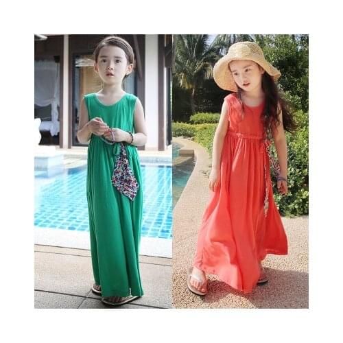 Explosive models fashion mother and daughter dress long summer new short sleeve simple comfortable long beach dress