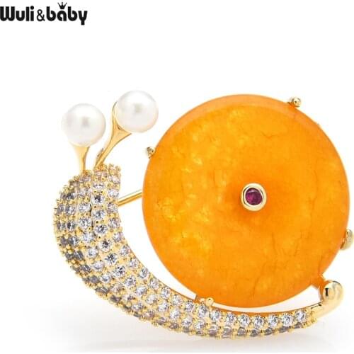 Wuli&baby New Material Snail Brooches For Women Men Cubic Zirconia Lovely Insects Party Office Brooch Pin Gifts