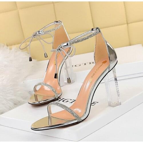 Sexy Women Heels Fashion Bigtree Shoes Summer Tranparent Heel 9.5cm Women Sandals Crystal High Heels Lady Party Shoes Size 34-43