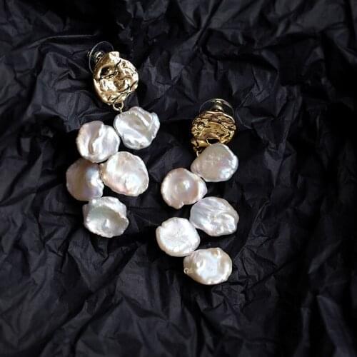 Women floral petal natural baroque pearl earring drop gold plated jewelry for girl