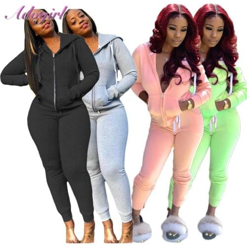 Women Fitness Workout Two Piece Sets Solid Long Sleeve Zippers Hooded Jacket Joggers Sweatpants Suit Outfit Sportwear Tracksuit