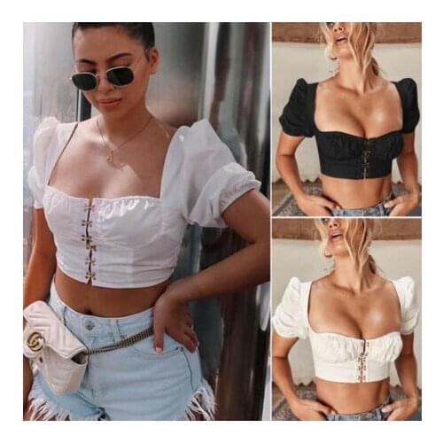 Summer New Women Tank Tops Ladies Short Sleeve Slim Crop Top Hollow Solid Color Strapless Tee Shirt