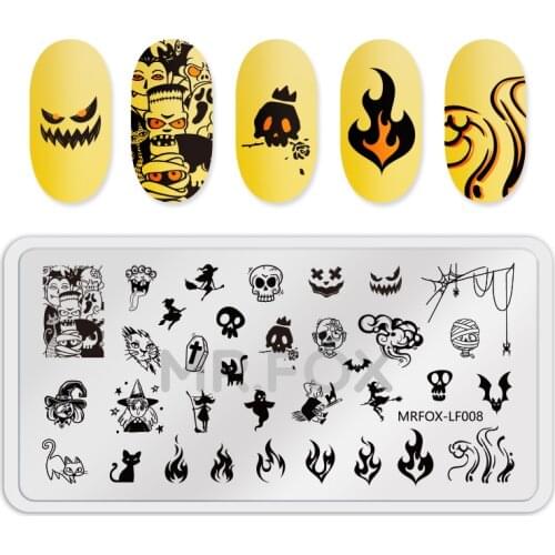 1PCS Halloween Rectangle Nail Stamping Plates Template Flame Nail Art Stamp Stamping Image Plate Manicure Stencil Nails Tool